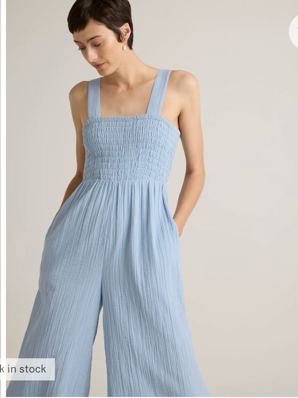 Quince Light Blue Smocked Wide-Leg Jumpsuit
